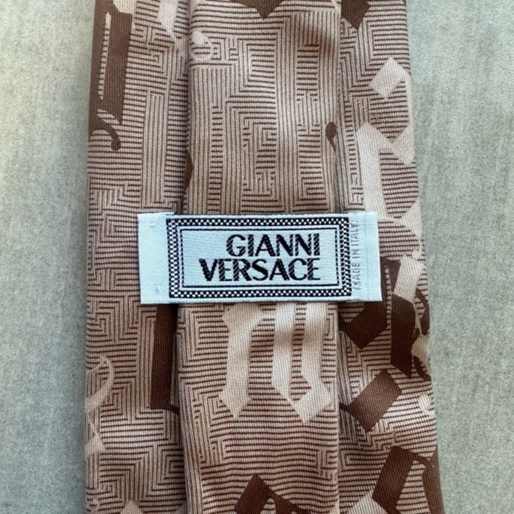 VERSACE Classic Tan & Brown Tie with Letters